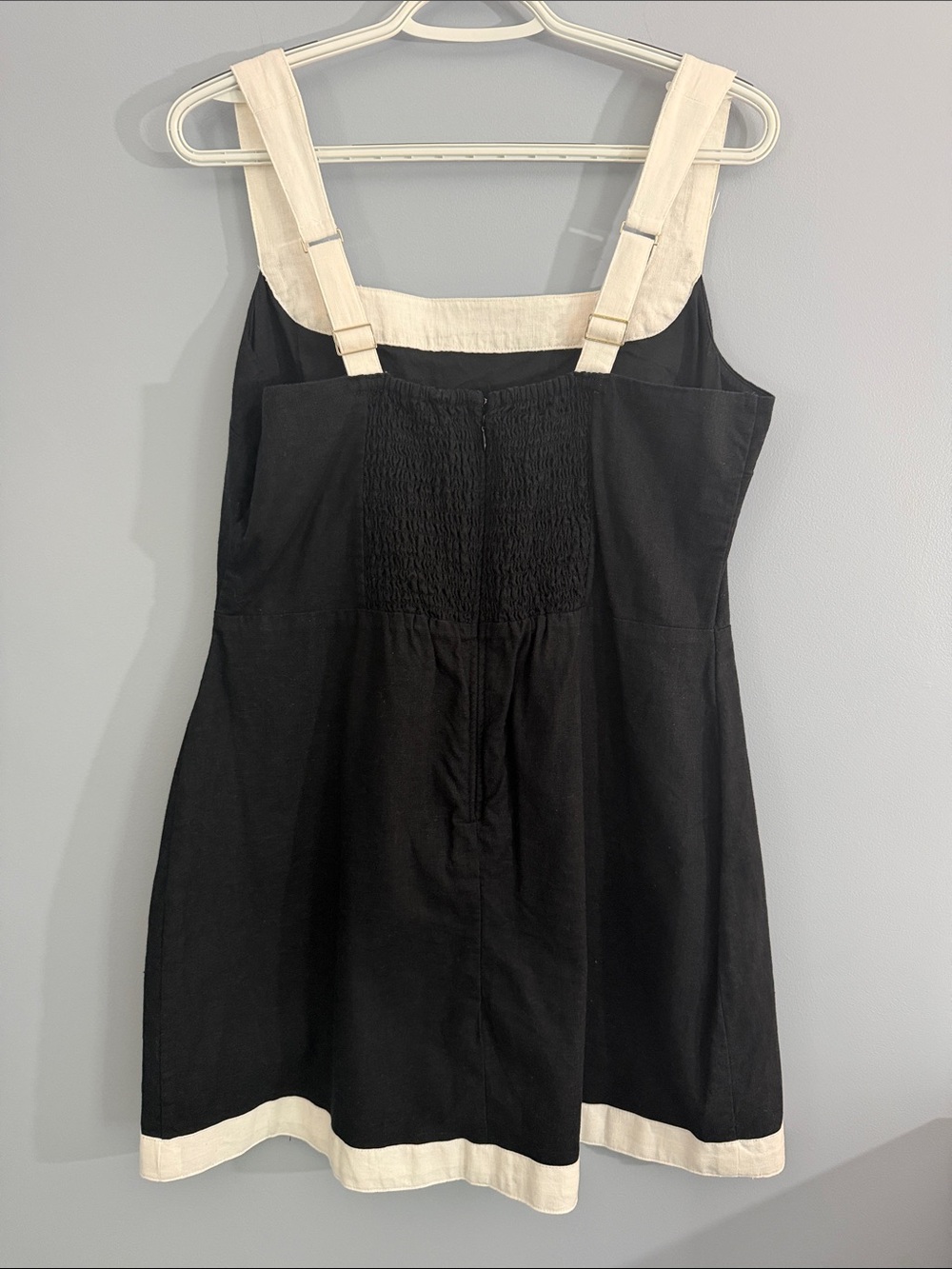 Abercrombie & Fitch Black/White Linen Wide Strap Mini Dress SZ L - Picture 7 of 10